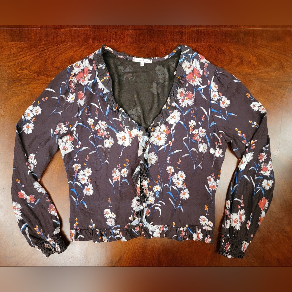 XL Willow & Clay Ruffle Front Button Up Floral with Shirred Waist